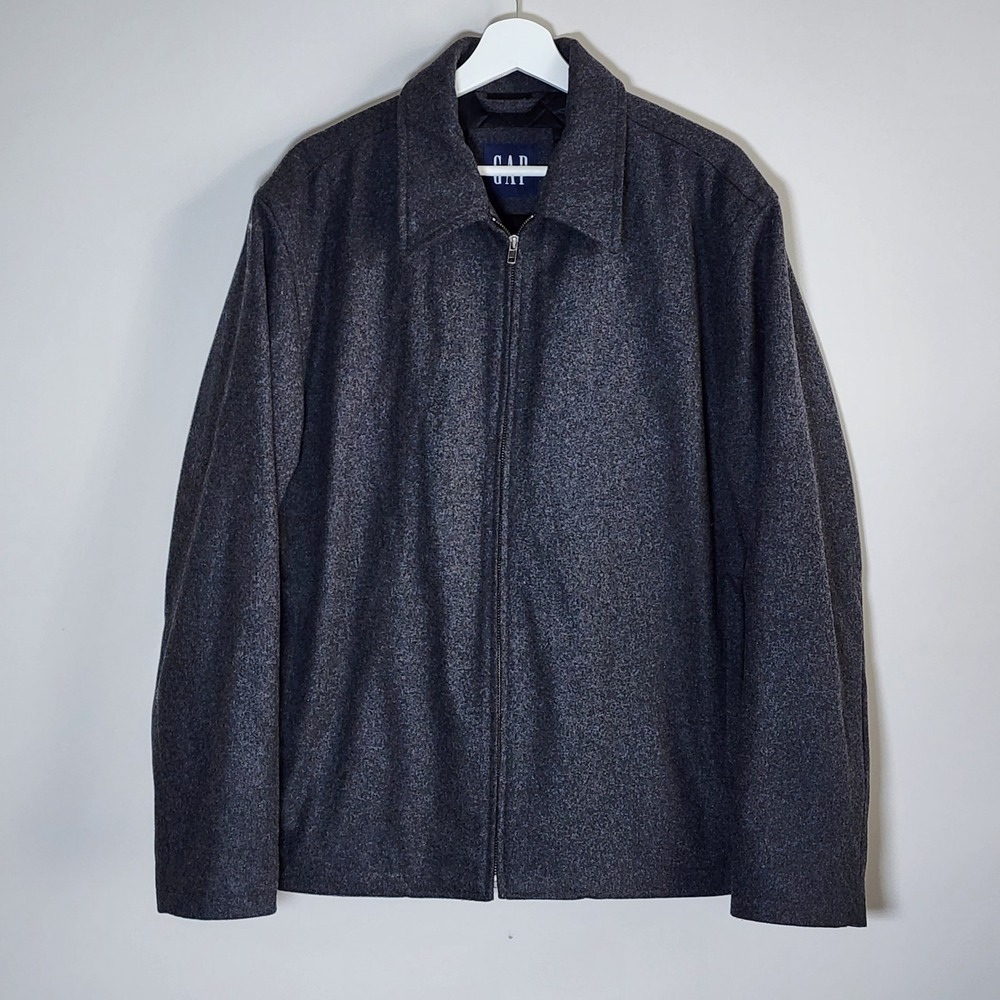 Gap Wool Blend Harrington Jacket Mens Medium Gray Quilted Lined Casual Office